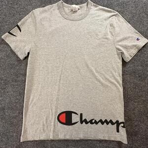 Champion T-Shirt Men’s Medium Gray‎ Graphic Logo Tee Cotton Y2K Casual Q38